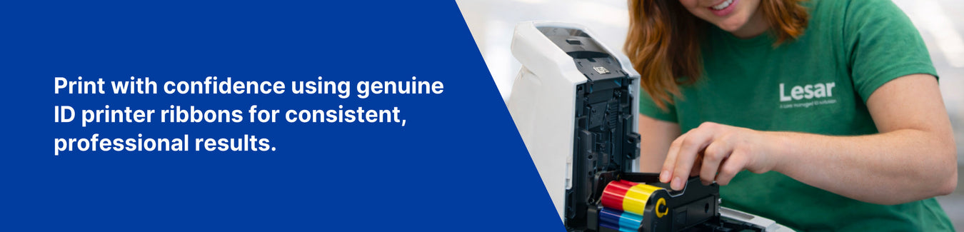 an image showing a person fitting a printer ribbon in their machine, ready for printing professional id cards.