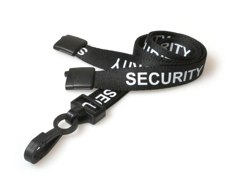 Black Security 15mm Lanyards with Plastic J Clip (Pack of 100)
