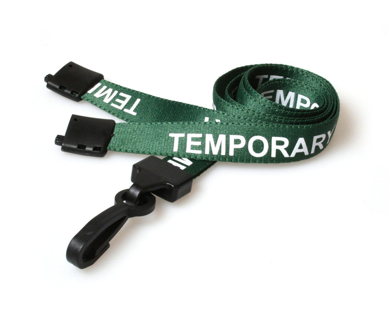 Recycled Green Temporary 15mm Lanyards with Plastic J Clip (Pack of 100)